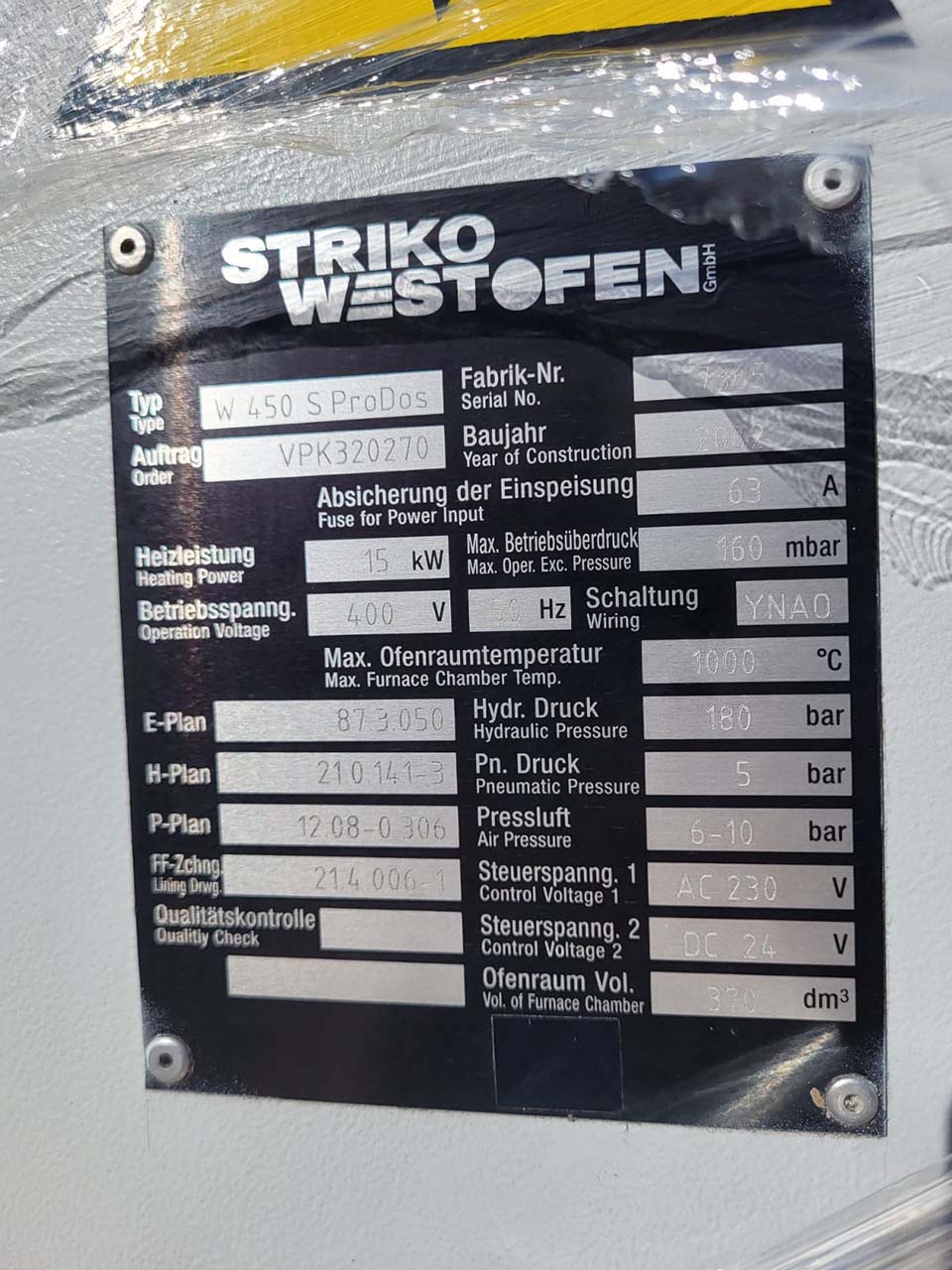 StrikoWestofen W 450 S ProDos DCP Dosing Furnace O1816, used